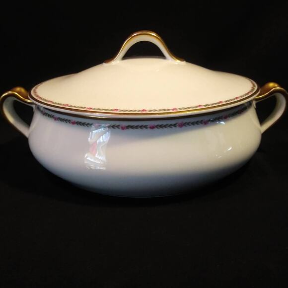 Haviland Limoges France Schleiger 985 Round Covered Bowl 7" Pink Roses Gold Trim - Picture 1 of 16